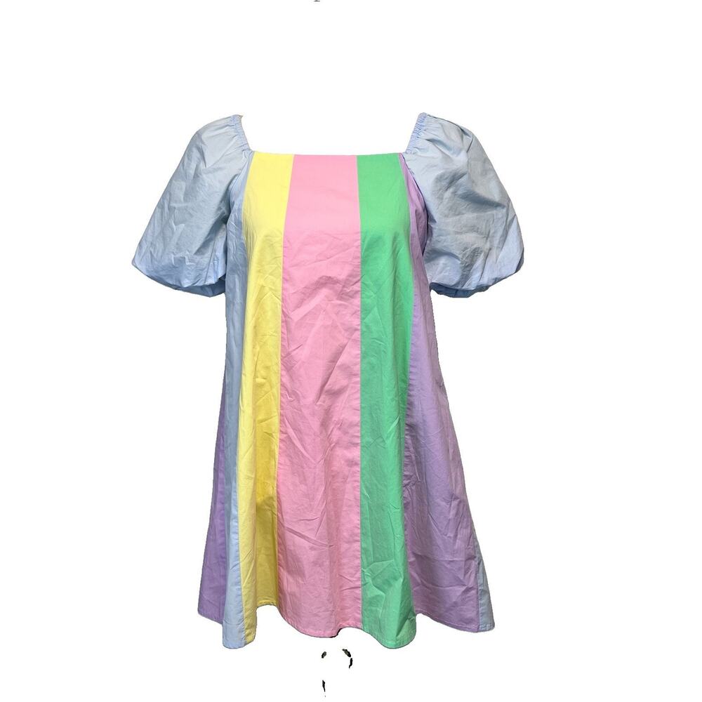 English Factory Anthropologie Dress Extra Small Blue Pink Purple Puffy Sleeves
